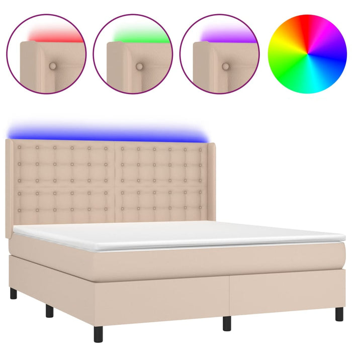 Pat cu arcuri, cu saltea și LED cappuccino 180x200 cm piele eco WALTI