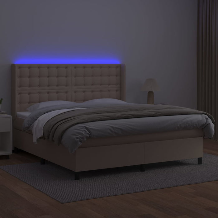 Pat cu arcuri, cu saltea și LED cappuccino 180x200 cm piele eco WALTI