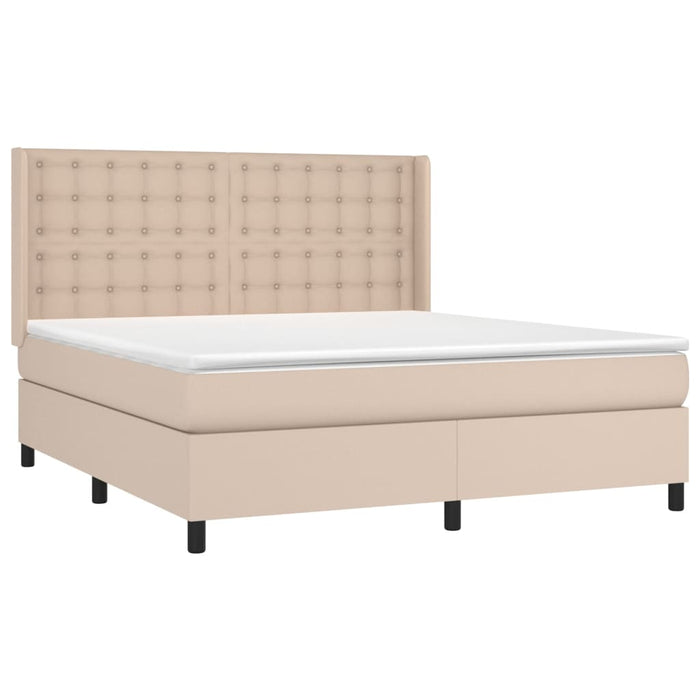 Pat cu arcuri, cu saltea și LED cappuccino 180x200 cm piele eco WALTI
