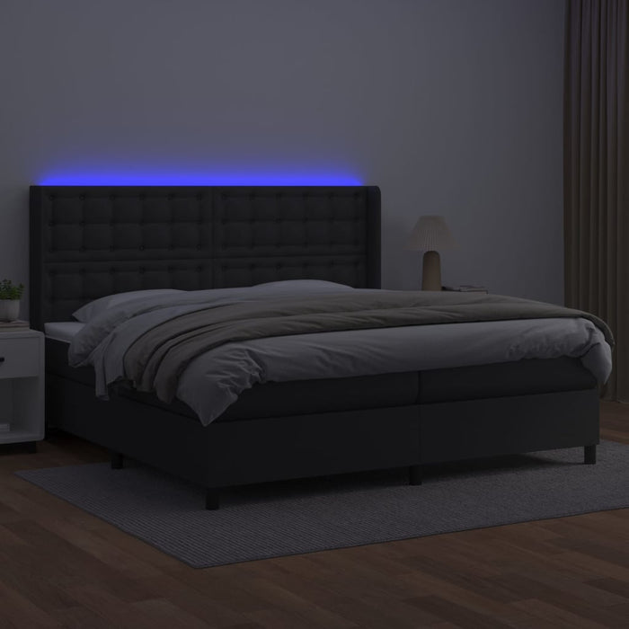 Pat cu arcuri, saltea și LED, negru, 200x200cm, piele ecologică - WALTI WALTI