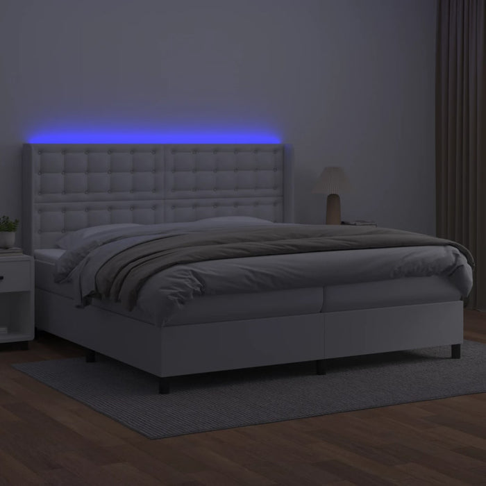 Pat cu arcuri, saltea și LED, alb, 200x200 cm, piele ecologică - WALTI WALTI