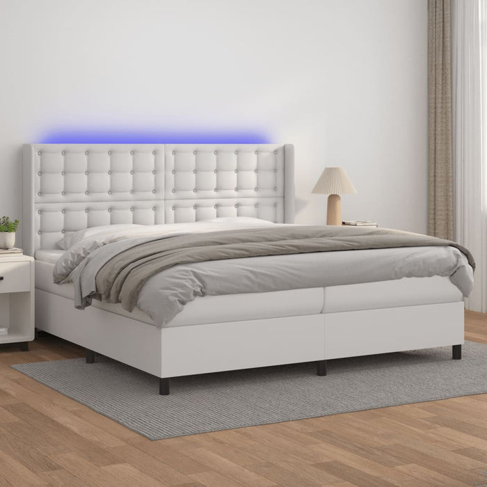 Pat cu arcuri, saltea și LED, alb, 200x200 cm, piele ecologică - WALTI WALTI