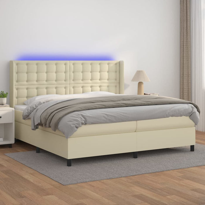 Pat cu arcuri, saltea și LED, crem, 200x200 cm, piele ecologică - WALTI WALTI