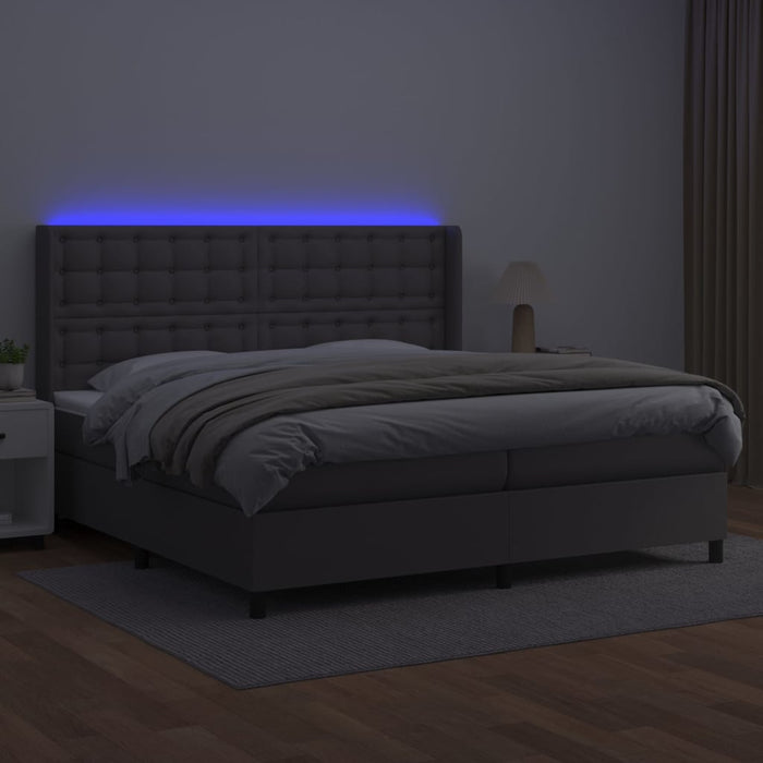 Pat cu arcuri, saltea și LED, gri, 200x200 cm, piele ecologică - WALTI WALTI