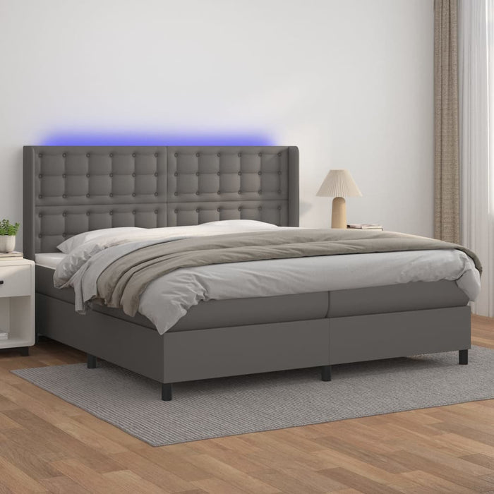 Pat cu arcuri, saltea și LED, gri, 200x200 cm, piele ecologică - WALTI WALTI