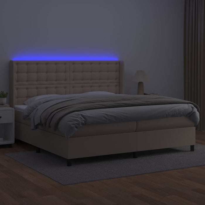 Pat cu arcuri, cu saltea și LED cappuccino 200x200 cm piele eco WALTI