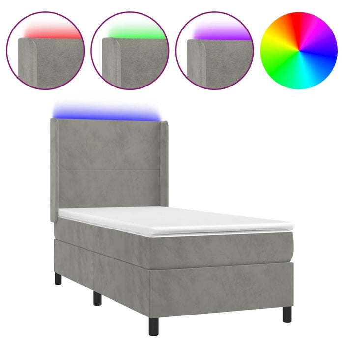 Pat continental cu saltea & LED, gri deschis, 80x200 cm catifea - WALTI WALTI