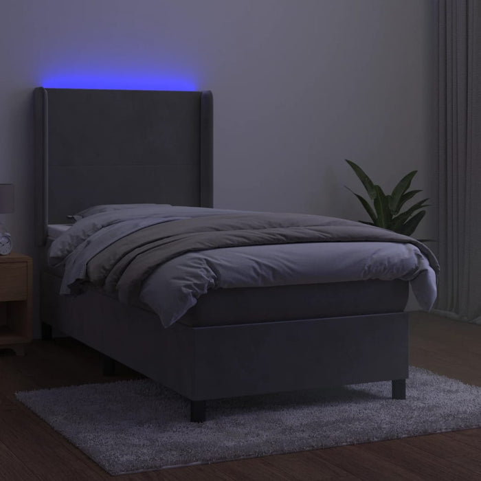 Pat continental cu saltea & LED, gri deschis, 80x200 cm catifea - WALTI WALTI
