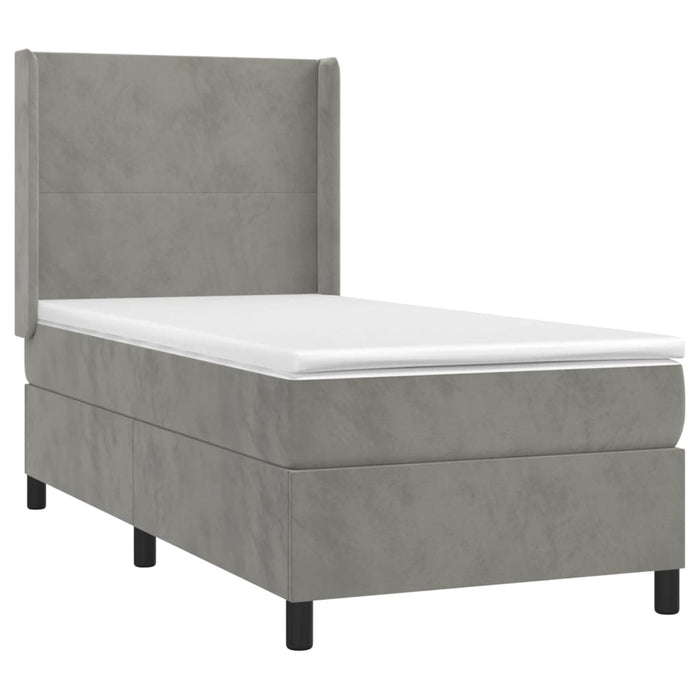 Pat continental cu saltea & LED, gri deschis, 80x200 cm catifea - WALTI WALTI