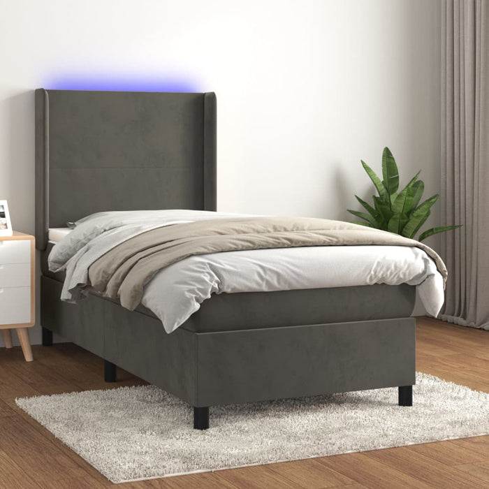 Pat cu arcuri, saltea și LED, gri închis, 90x200 cm, catifea - WALTI WALTI