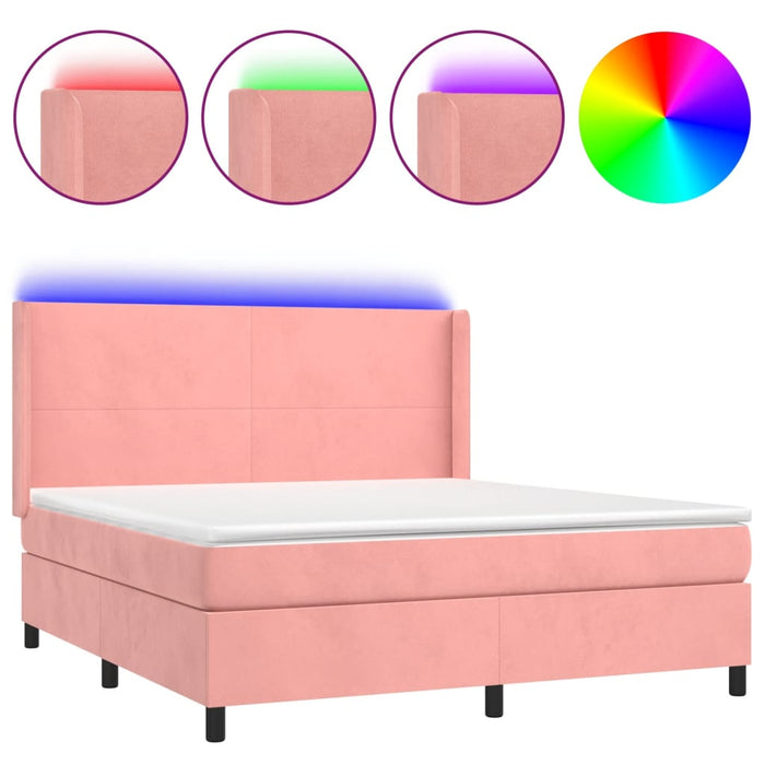 Pat continental cu saltea & LED, roz, 120x200 cm, catifea - WALTI WALTI