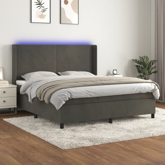 Pat cu arcuri, saltea și LED, gri închis, 180x200 cm, catifea - WALTI WALTI
