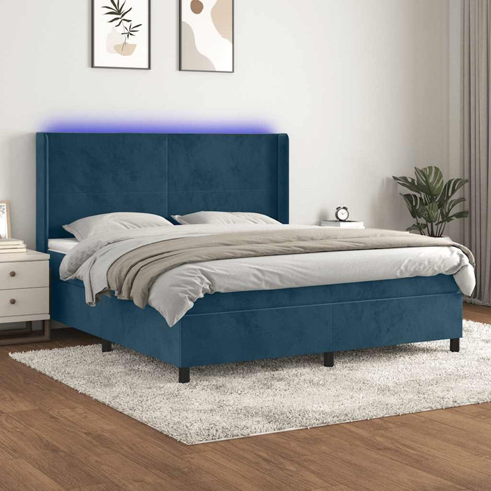 Pat cu arcuri, saltea și LED, bleumarin, 180x200 cm, catifea WALTI