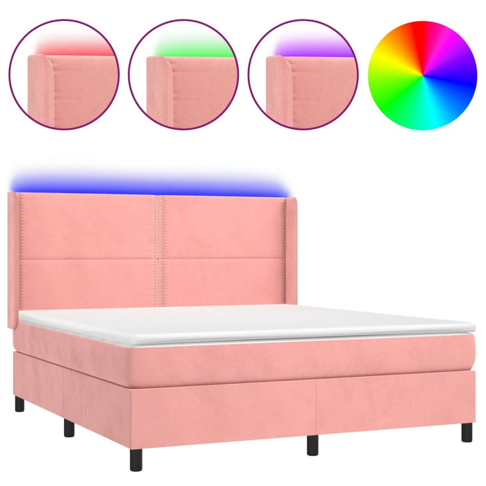 Pat continental cu saltea & LED, roz, 120x200 cm, catifea - WALTI WALTI