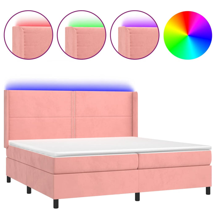 Pat continental cu saltea & LED, roz, 200x200 cm, catifea - WALTI WALTI