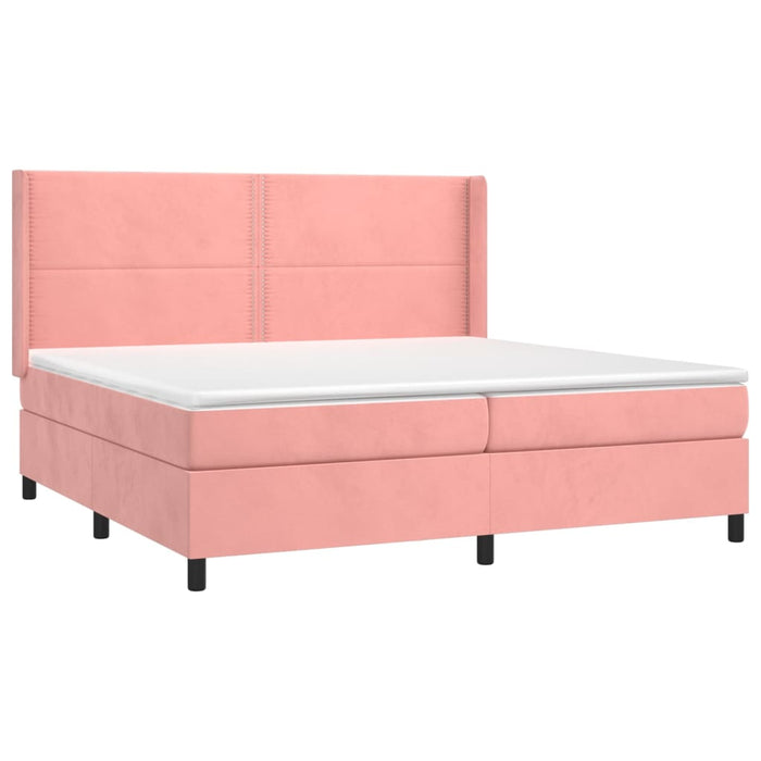 Pat continental cu saltea & LED, roz, 200x200 cm, catifea - WALTI WALTI