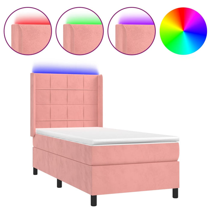 Pat continental cu saltea & LED, roz, 80x200 cm, catifea - WALTI WALTI