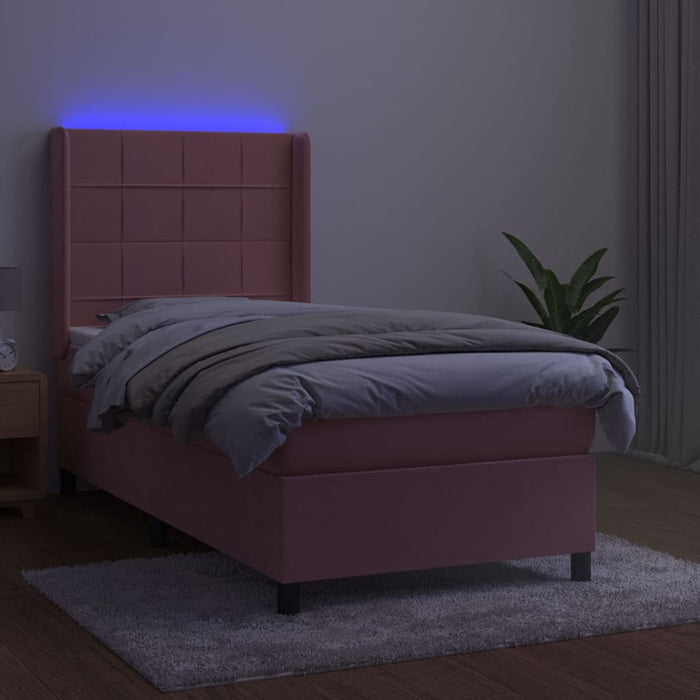 Pat continental cu saltea & LED, roz, 80x200 cm, catifea - WALTI WALTI
