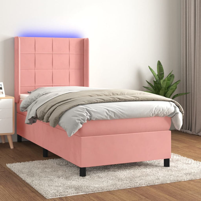 Pat continental cu saltea & LED, roz, 80x200 cm, catifea - WALTI WALTI
