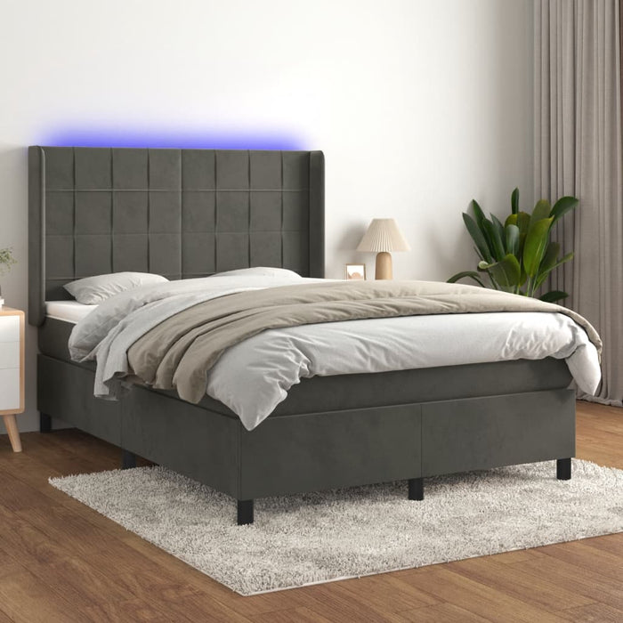 Pat cu arcuri, saltea și LED, gri închis, 140x190 cm, catifea - WALTI WALTI