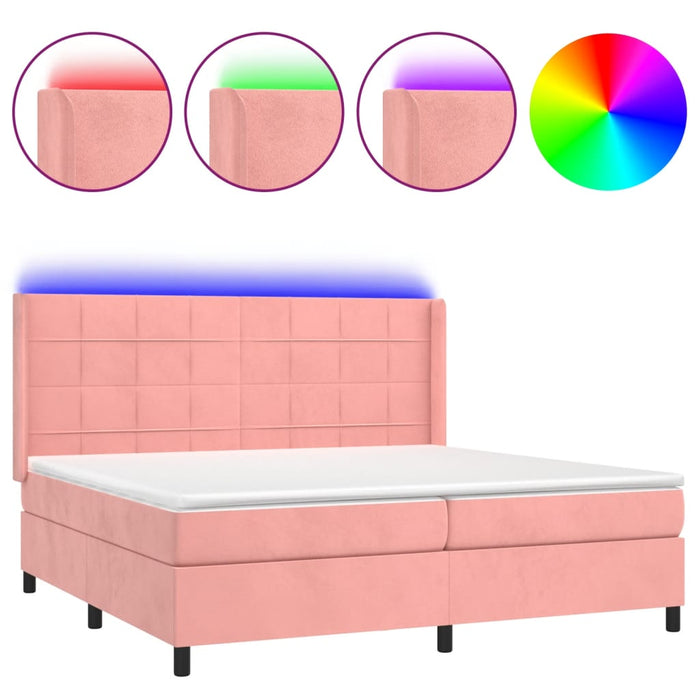 Pat continental cu saltea & LED, roz, 200x200 cm, catifea - WALTI WALTI
