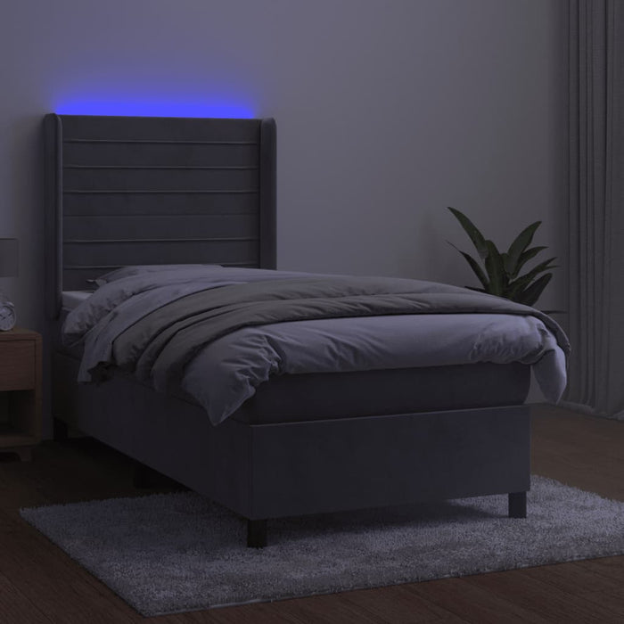 Pat cu arcuri, cu saltea & LED, gri deschis, 80x200 cm, catifea - WALTI WALTI