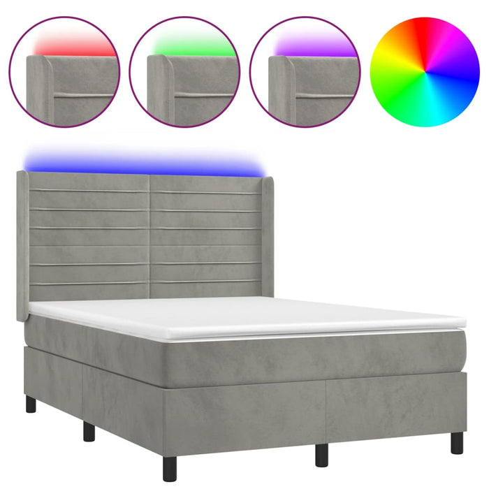 Pat continental cu saltea și LED gri deschis 140x190 cm catifea - WALTI WALTI