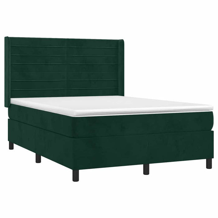 Pat cu arcuri, saltea și LED, verde închis, 140x190 cm, catifea - WALTI WALTI