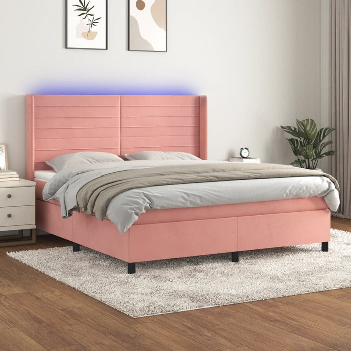 Pat continental cu saltea & LED, roz, 120x200 cm, catifea - WALTI WALTI