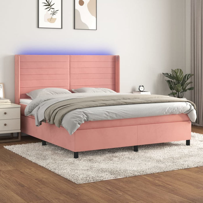Pat cu arcuri, saltea & LED, roz, 180x200 cm, catifea - WALTI WALTI
