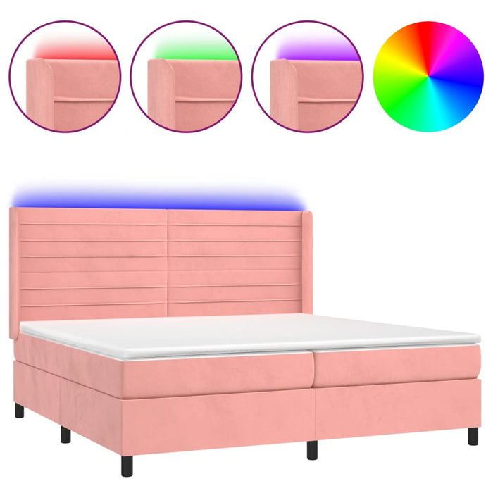 Pat continental cu saltea & LED, roz, 200x200 cm, catifea - WALTI WALTI