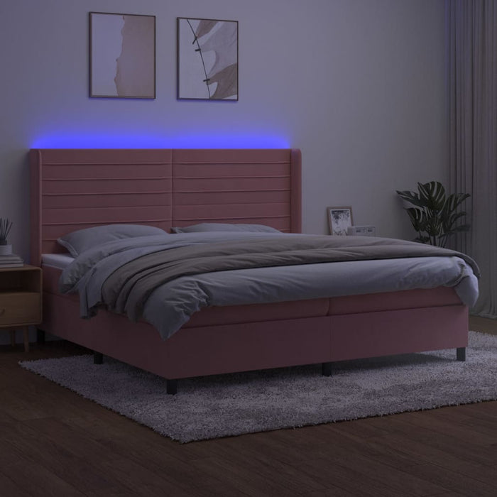 Pat continental cu saltea & LED, roz, 200x200 cm, catifea - WALTI WALTI