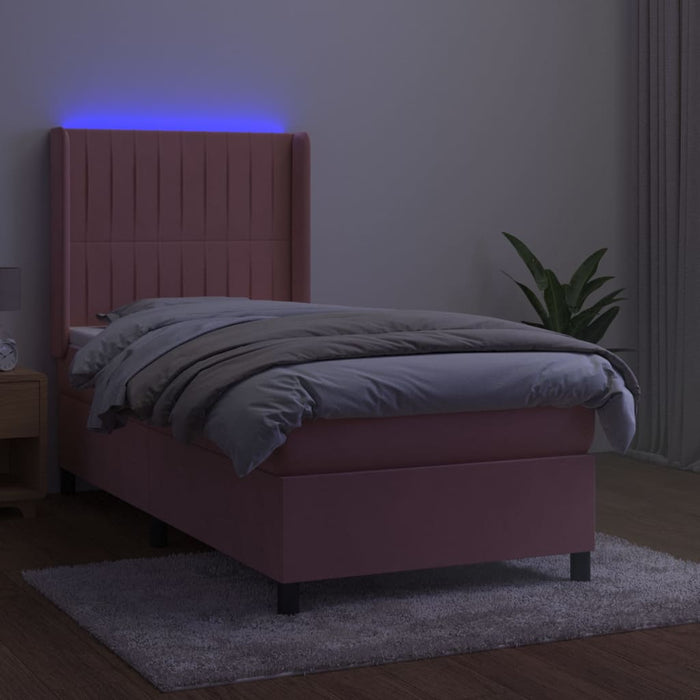 Pat continental cu saltea & LED, roz, 80x200 cm, catifea - WALTI WALTI