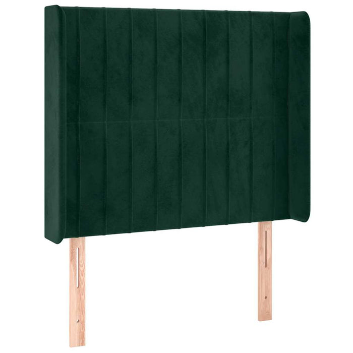 Pat cu arcuri, saltea și LED, verde închis, 90x190 cm, catifea WALTI