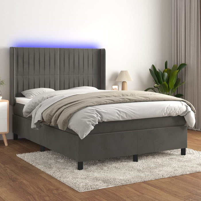 Pat cu arcuri, saltea și LED, gri închis, 140x190 cm, catifea - WALTI WALTI