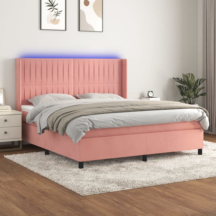 Pat cu arcuri, saltea & LED, roz, 180x200 cm, catifea - WALTI WALTI