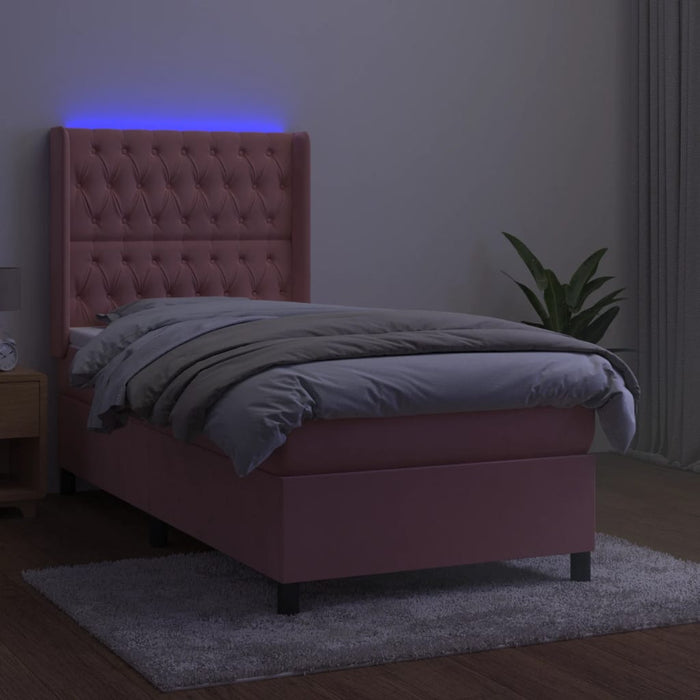 Pat continental cu saltea & LED, roz, 80x200 cm, catifea - WALTI WALTI