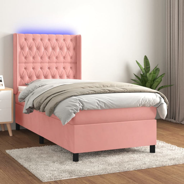 Pat continental cu saltea & LED, roz, 80x200 cm, catifea - WALTI WALTI