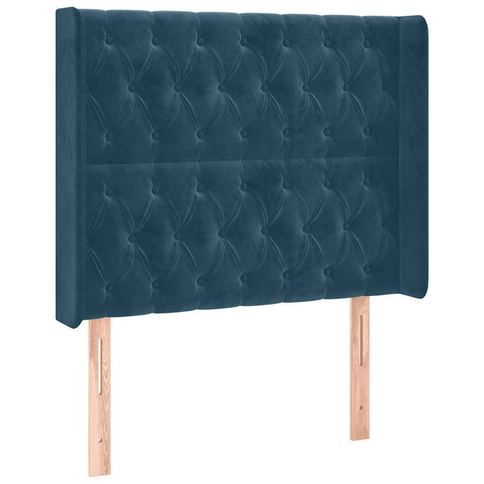 Pat cu arcuri, saltea și LED, bleumarin, 90x200 cm, catifea WALTI