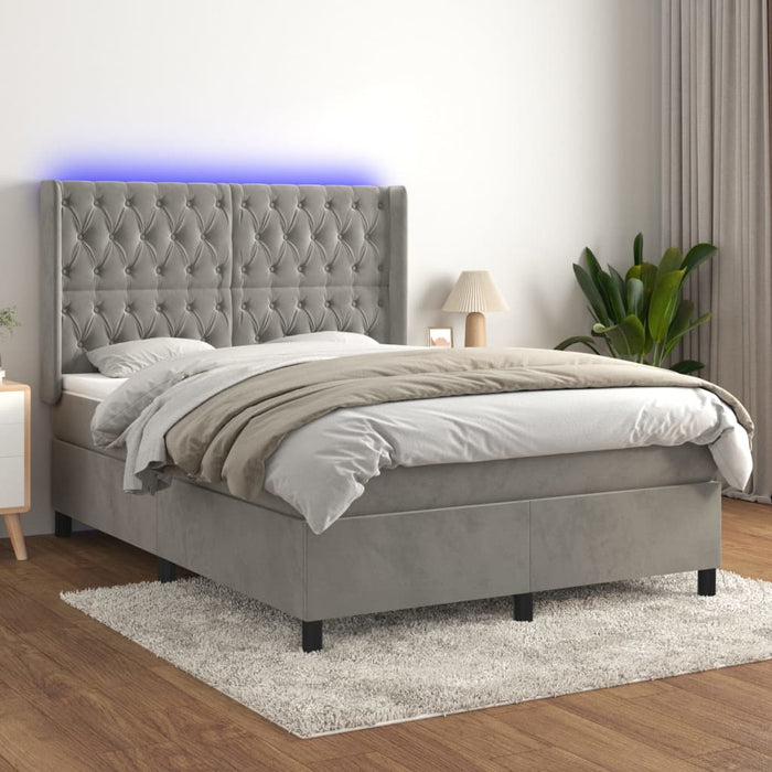 Pat continental cu saltea și LED gri deschis 140x190 cm catifea - WALTI WALTI