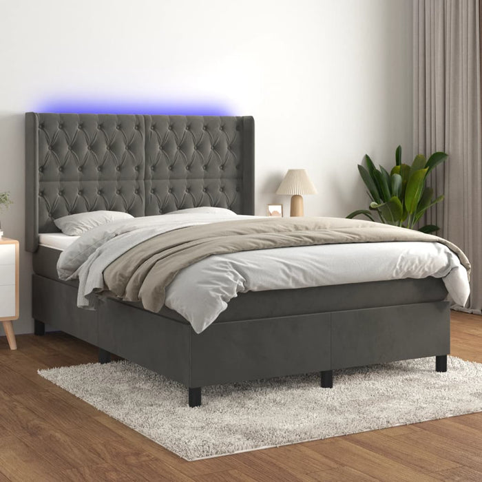 Pat cu arcuri, saltea și LED, gri închis, 140x190 cm, catifea - WALTI WALTI