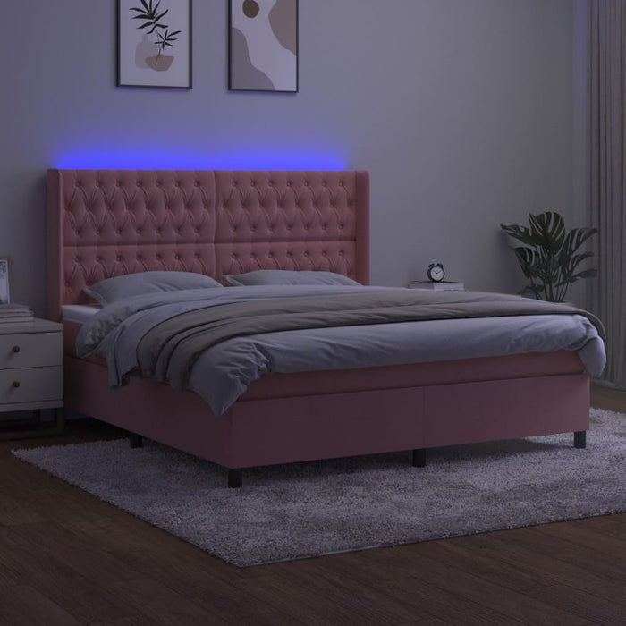 Pat cu arcuri, saltea & LED, roz, 180x200 cm, catifea - WALTI WALTI