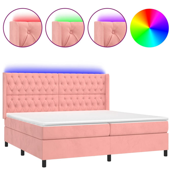 Pat continental cu saltea & LED, roz, 200x200 cm, catifea - WALTI WALTI
