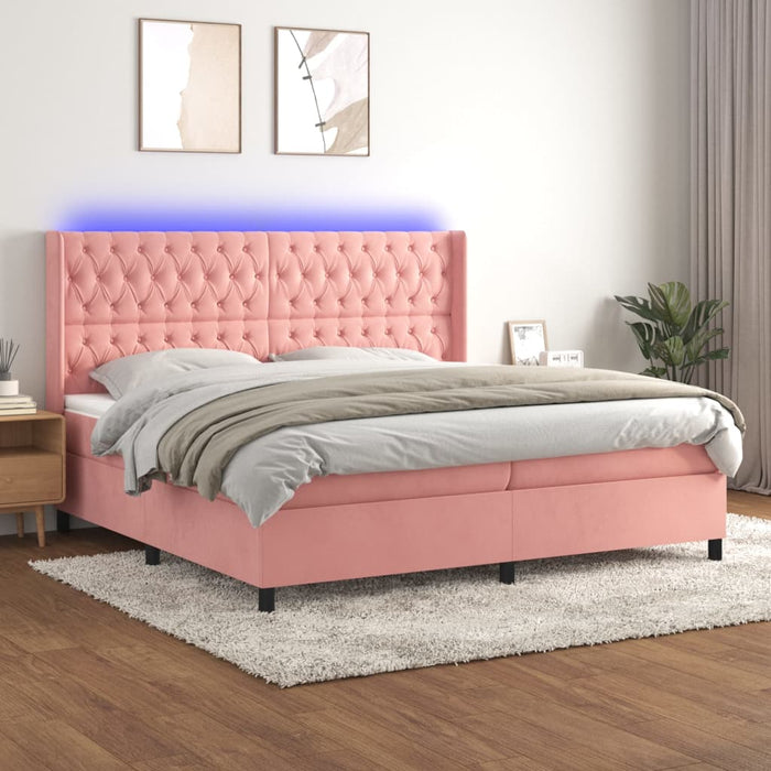 Pat continental cu saltea & LED, roz, 200x200 cm, catifea - WALTI WALTI