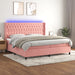 Pat continental cu saltea & LED, roz, 200x200 cm, catifea - WALTI WALTI