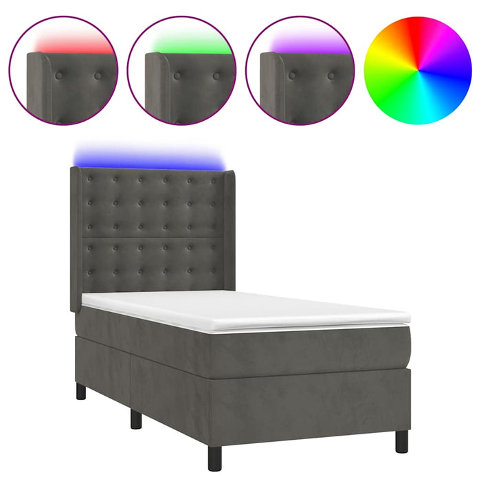 Pat continental cu saltea și LED, gri închis, 80x200 cm catifea WALTI