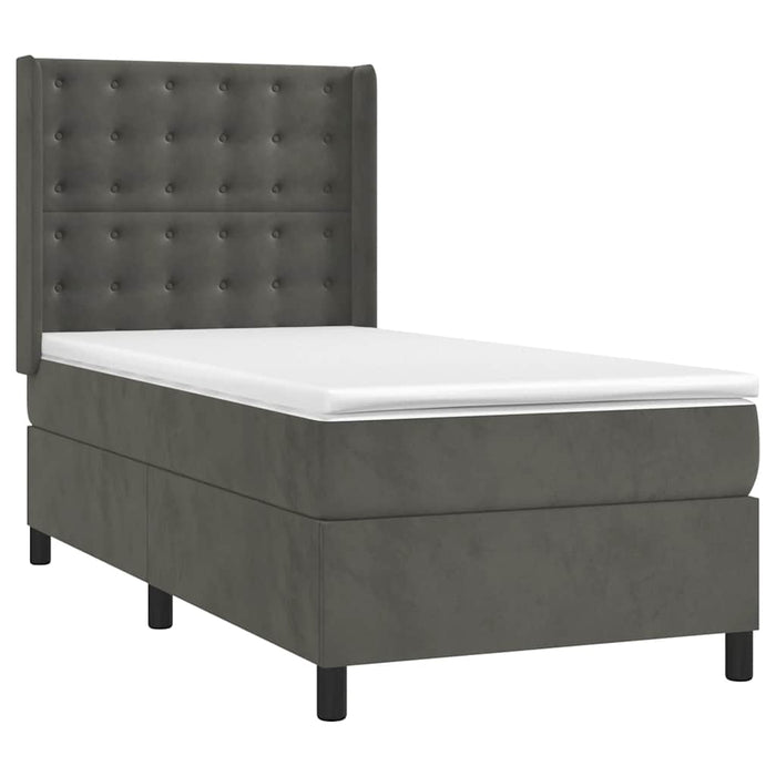 Pat continental cu saltea și LED, gri închis, 80x200 cm catifea WALTI