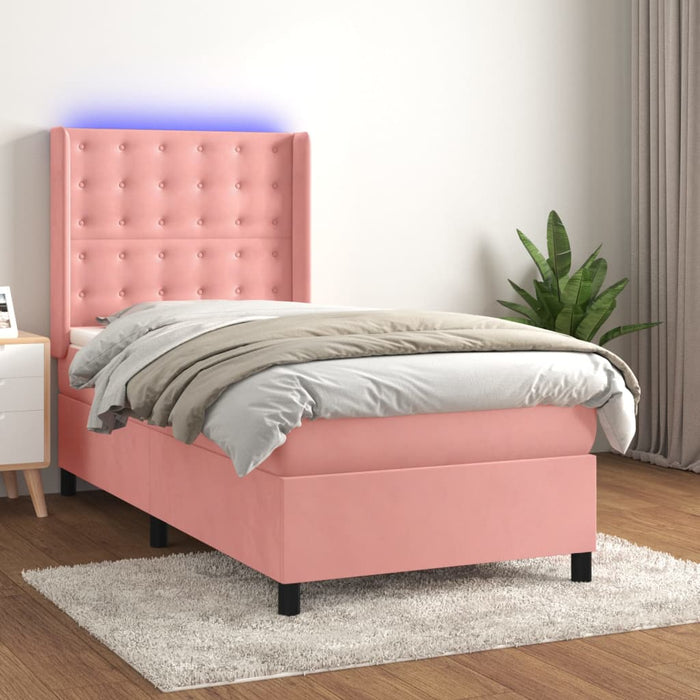 Pat continental cu saltea & LED, roz, 80x200 cm, catifea - WALTI WALTI