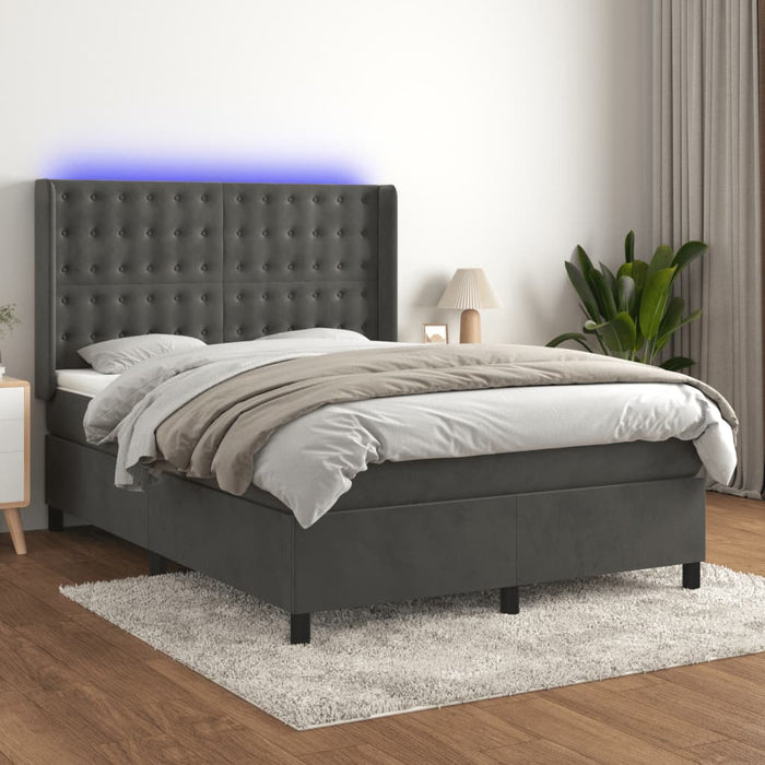 Pat cu arcuri, saltea și LED, gri închis, 140x190 cm, catifea - WALTI WALTI
