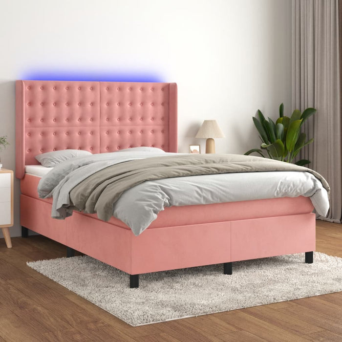 Pat cu arcuri, cu saltea și LED, roz, 140x190 cm catifea - WALTI WALTI